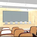 Conference Room Interior With Rows Of Red Seats Windows And Ceiling Lighting