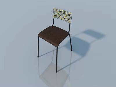 Modern Chair With Black Metal Legs Brown Seat And Colorful Geometric Pattern Backrest 3d model
