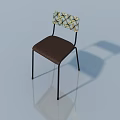 Modern Chair With Black Metal Legs Brown Seat And Colorful Geometric Pattern Backrest