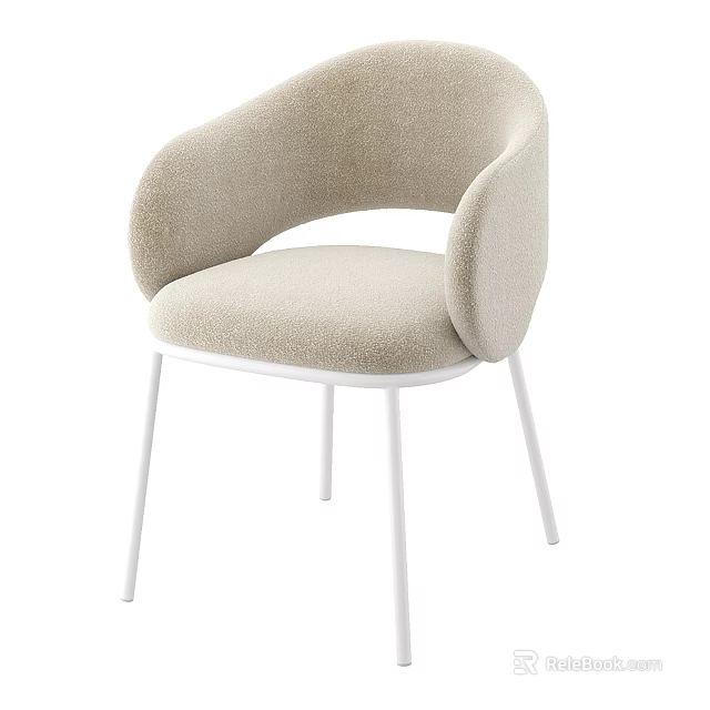 Modern Upholstered Dining Chair With Curved Backrest And White Metal Legs 3d model 