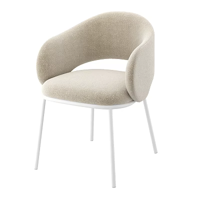 Modern Upholstered Dining Chair With Curved Backrest And White Metal Legs 3d model