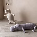 White Standing Hippo Plush Toy And Gray Lying Hippo Decor In Modern Room