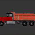 Red Heavy Duty Dump Truck With Chrome Grille And Open Bed Design