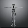 White Robot With Mechanical Structure Helmet And Arms Outstretched Standing On Gray Background
