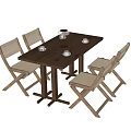 Wooden Rectangular Dining Table With Woven Back Cushioned Chairs Set 3d model