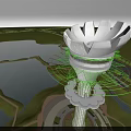 Modern Flower Shaped Top Tower Featuring White Structure Green Framework and Waterfront Park Roads 3d model
