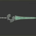 Ancient Bronze Sword With Green Patina Decorative Hilt And Intricate Patterns