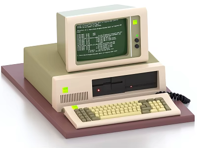 Vintage Computer Setup With Green Screen Monitor Tower Keyboard And Text 3d model
