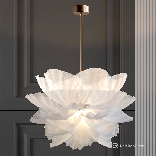 Elegant White Petal Shaped Pendant Light With Pleated Fabric Design For Modern Room Interior 3d model 