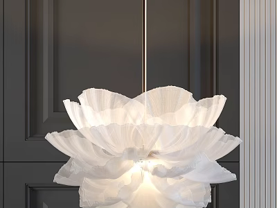 Elegant White Petal Shaped Pendant Light With Pleated Fabric Design For Modern Room Interior 3d model