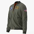 Green Bomber Jacket With Blue And Yellow Patches Gold Zipper And Side Pockets
