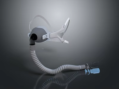Protective Face Mask With White Headband Gray Body And Blue Filter Tube 3d model