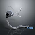 Protective Face Mask With White Headband Gray Body And Blue Filter Tube