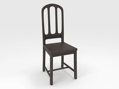 Dark Wooden Single Chair With Vertical Slat Back And Solid Structure 3d model
