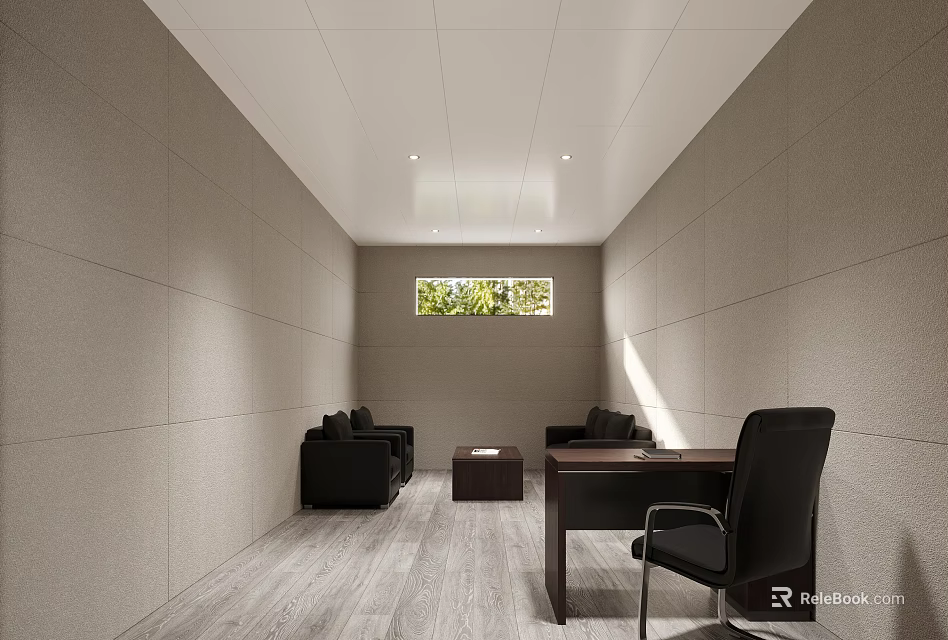 Monitoring Room Interior With Sofas Desk Chair And Wall Art 3d model 