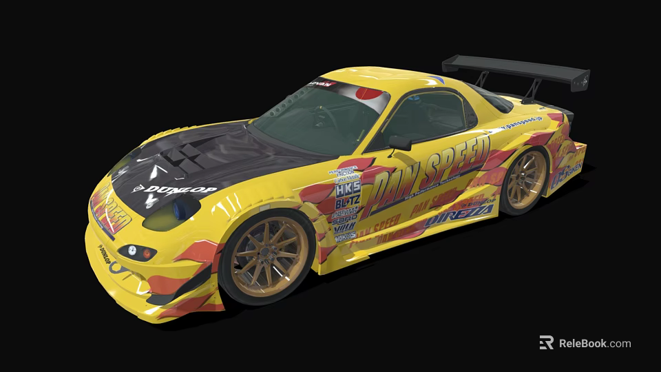 Yellow Racing Car With Sponsor Logos Black Hood And Track Ready Design 3d model 