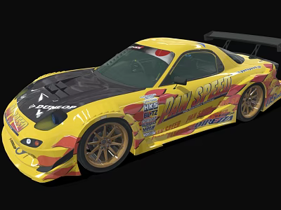 Yellow Racing Car With Sponsor Logos Black Hood And Track Ready Design 3d model