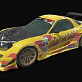Yellow Racing Car With Sponsor Logos Black Hood And Track Ready Design