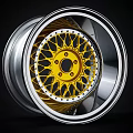 Stylish Automotive Tire Wheel Rim With Silver Outer Ring Yellow Center And Black Pattern Design