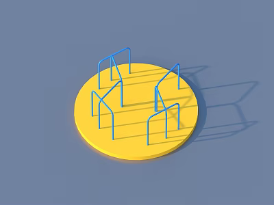 Fitness Sports Equipment With Blue Metal Structures On Yellow Circular Platform 3d model