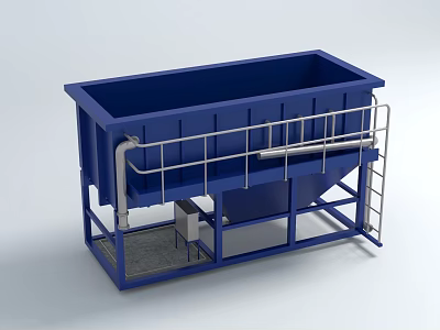 Blue Industrial Equipment with Large Container Metal Frame Guardrails Ladder and Pipes 3d model