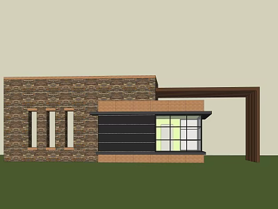 Modern Building Exterior With Brick Glass Facade And Extended Roof Design 3d model