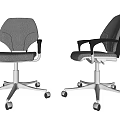 Gray Office Chair With Black Armrests And Silver Base On Wheels