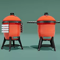 Orange Cooking Appliances With Black Base And Side Racks On Wheels
