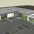 Modern Office Building Exterior With Glass Windows Flat Roof And Parking Lot