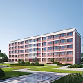 Red Brick School Building With Multiple Floors And Large Windows Surrounded By Green Lawns