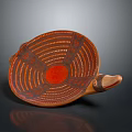 Decorative Handcrafted Wooden Furniture Bowl With Traditional Orange Red Patterns And Handle
