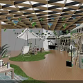 Playful Kids Leisure Area With Swing Tent Green Plants And Decorative Flags