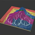3D Garden Landscape Model Showcasing Mountain Terrain Green Vegetation And Snowy Ridges