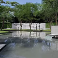 Elegant Modern Garden Landscape With Water Pool Reflections Green Trees And Architectural Structures 3d model