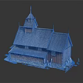 Traditional Wooden House With Gray Roof Tower Structure And Water Reflection