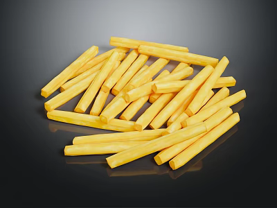Appetizing Crispy Golden French Fries Heap Arranged On Black Background Surface 3d model