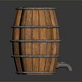 Vintage Wooden Barrel With Wooden Staves Metal Hoops And Spigot