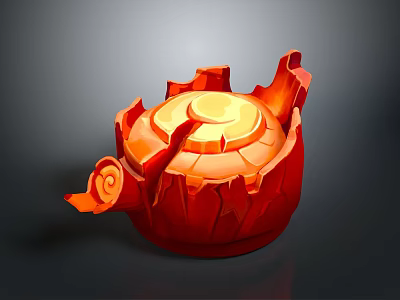 Red Creative Teapot With Cracked Texture Spiral Spout And Round Lid Design 3d model