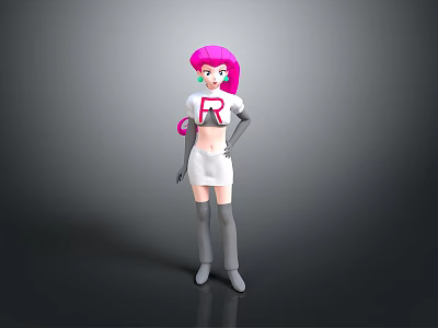 3D Character Model With Pink Hair White Outfit Red R Logo Earrings Gray Gloves Stockings 3d model