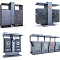 Modern Public Waste Bins With Multiple Classification Compartments And Outdoor Design 3d model