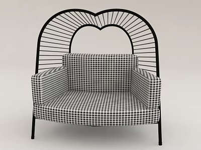 Unique Shaped Sofa With Heart Shaped Backrest And Checkered Upholstery 3d model