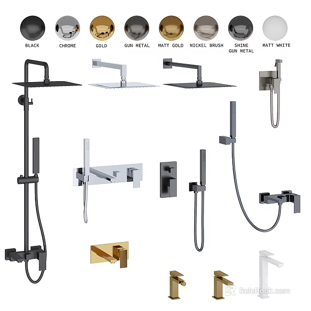 Modern Shower Systems for Bathroom with Chrome Gold Matte Black and Matte White Finishes 3d model 