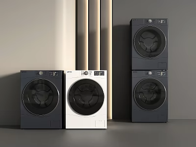 Modern Sleek Washing Machines in White and Dark Colors for Minimalist Home Space 3d model