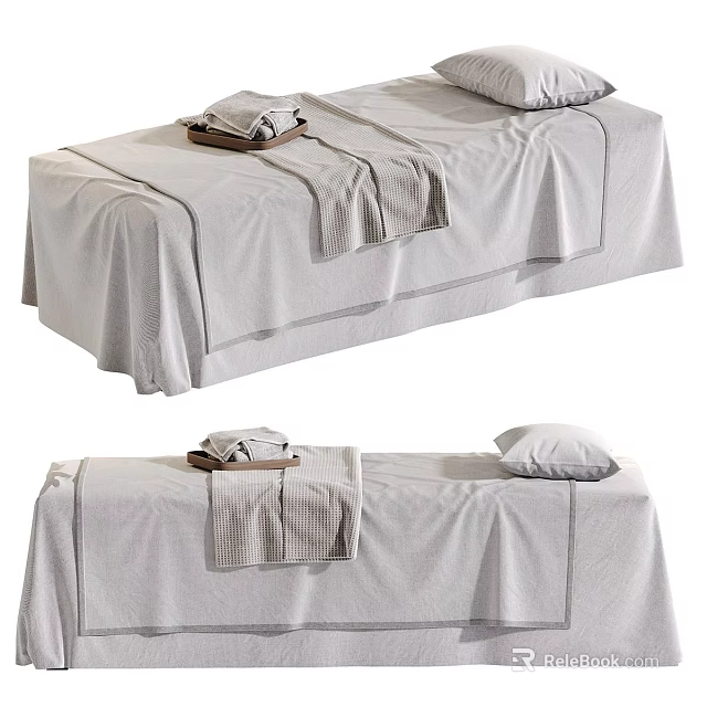 High Quality Medical Bed with Clean Sheets Pillow Towels and Tray 3d model 