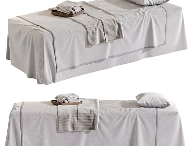 High Quality Medical Bed with Clean Sheets Pillow Towels and Tray 3d model