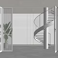 Modern Folding Doors Open To Bright Interior With Spiral Staircase And Plant