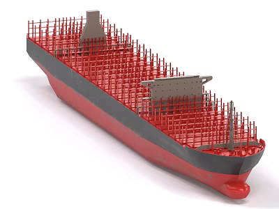 Red and Gray Cargo Ship With Metal Railings On Deck Structure And Hull Design 3d model