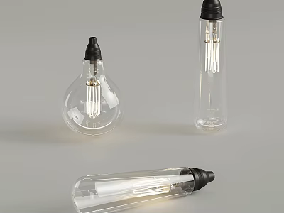 Transparent Glass Light Bulbs With Black Bases And Filaments In Various Shapes 3d model