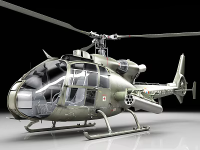 Military Armed Helicopter With Rotors Transparent Cockpit And Weapon Systems 3d model