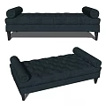 Dark Blue Tufted Ottoman With Rolled Arms And Black Wooden Legs